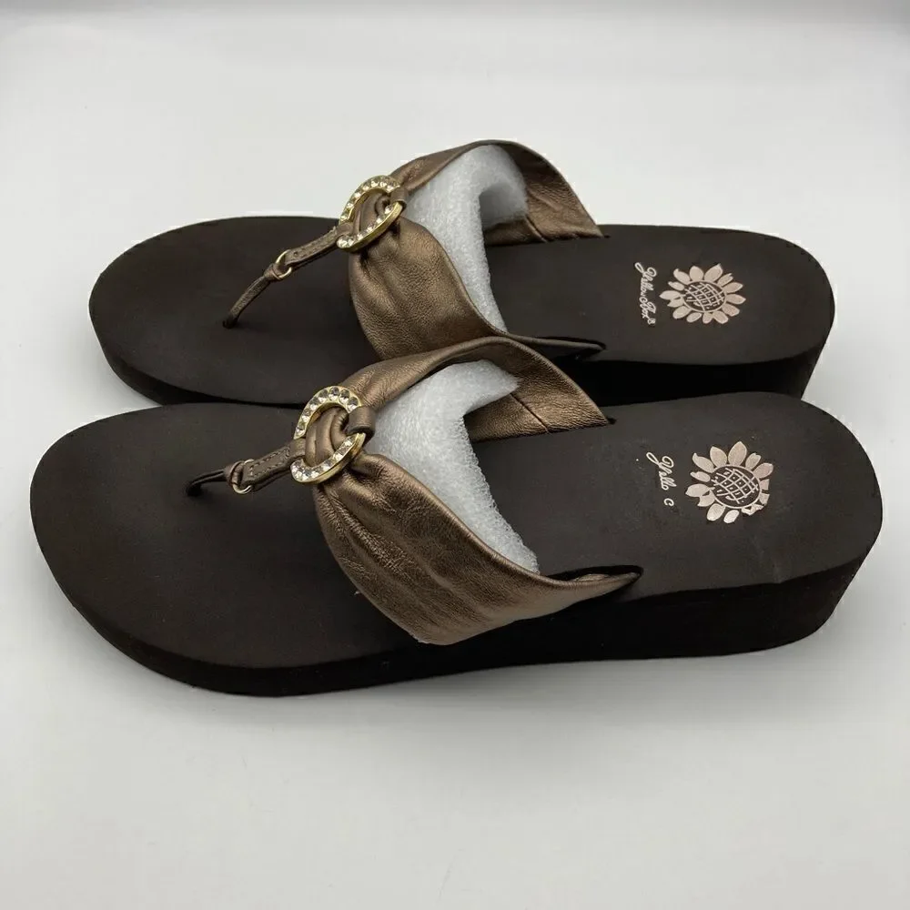 Yellow Box Duncan Leather Bronze Sandals Size 9